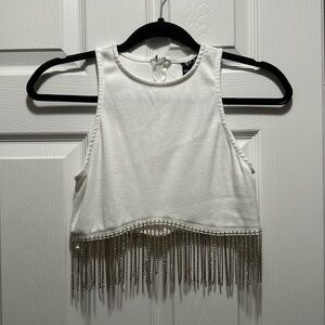 Windsor white crop beaded tassel top